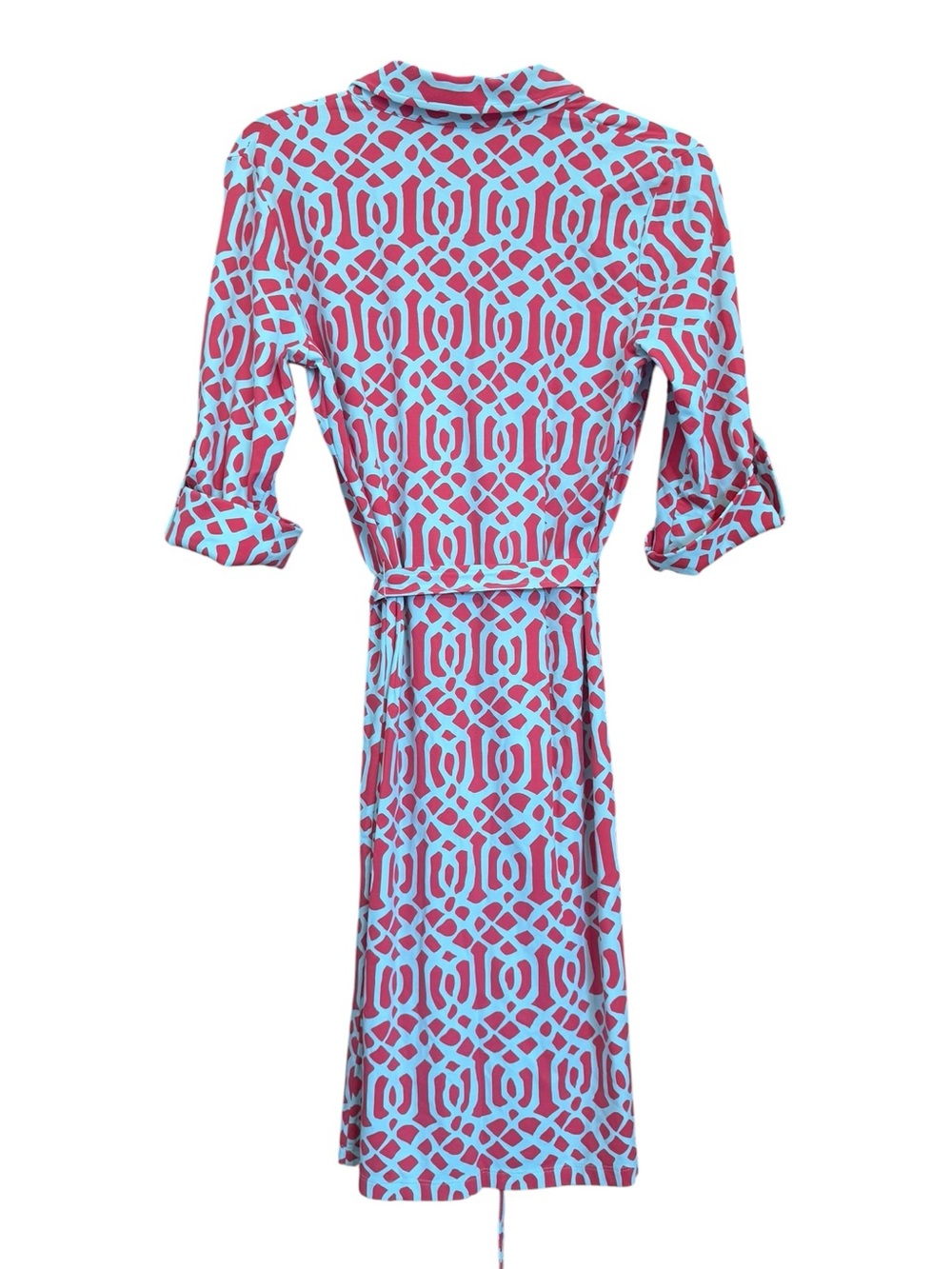 J. McLaughlin Geometric Print Shirt Dress in Coral & Aqua, small - Picture 2 of 4